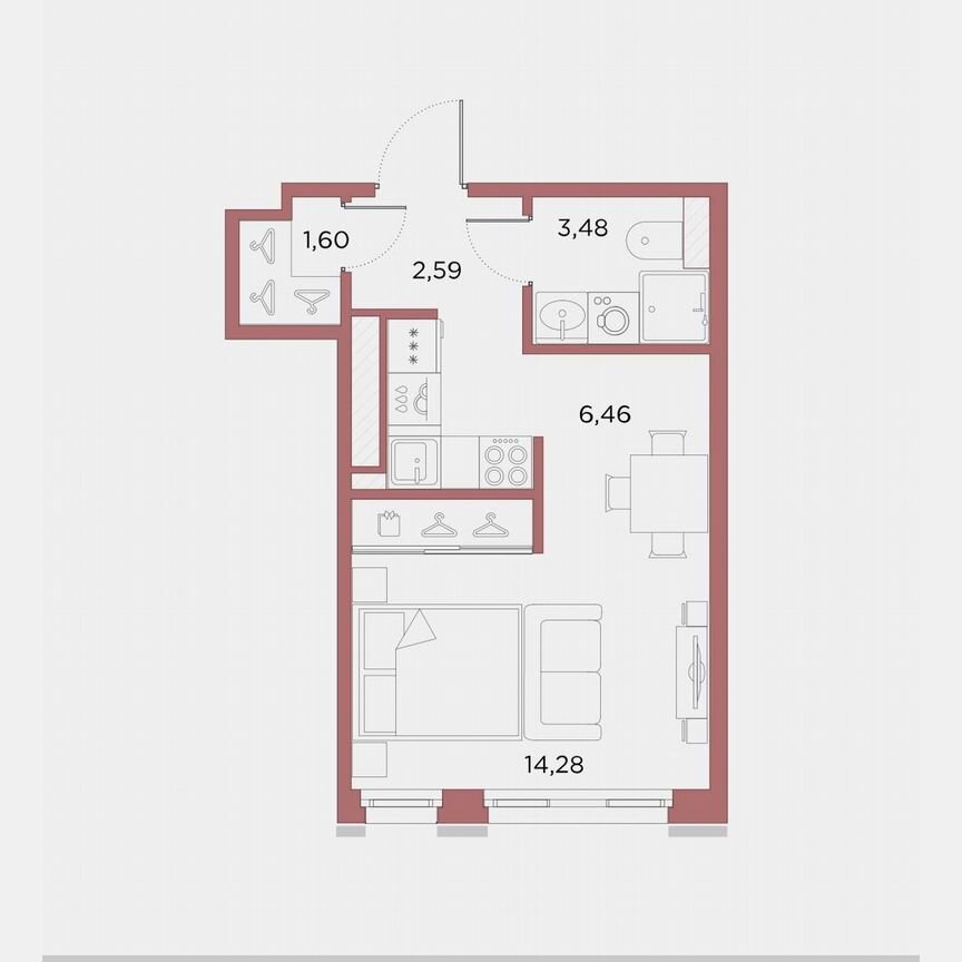 Квартира-студия, 28,4 м², 6/10 эт.
