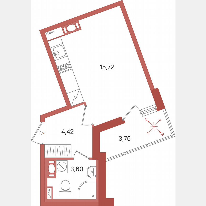 Квартира-студия, 25,6 м², 3/12 эт.