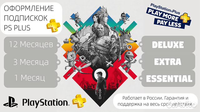 Подписки PS Plus PS4PS5 - Deluxe/Extra/Essential объявление продам