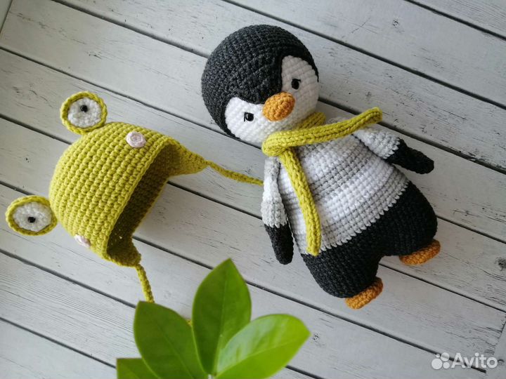 Пингвин ручной работы, вязанная игрушка