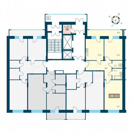 2-к. квартира, 60 м², 12/12 эт.