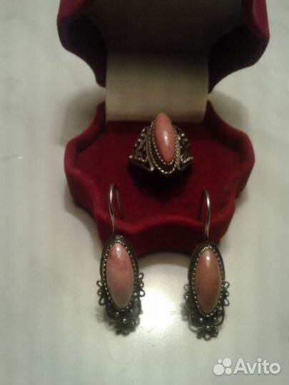 Серьги и кольцо сердолик в мельхиоре