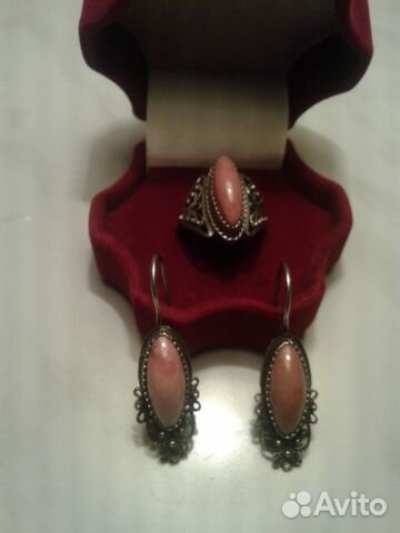 Серьги и кольцо сердолик в мельхиоре