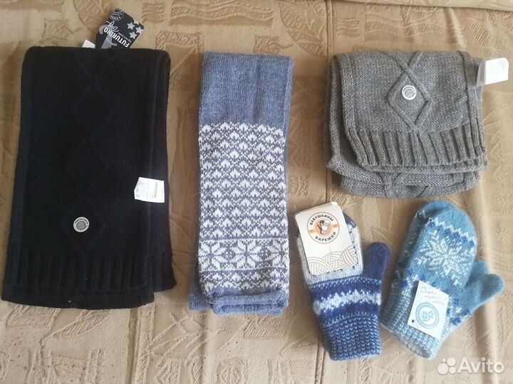 Новые детские головные уборы, шарфы, варежки