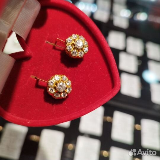Серьги с бриллиантами малинка СССР 750 пр крупные