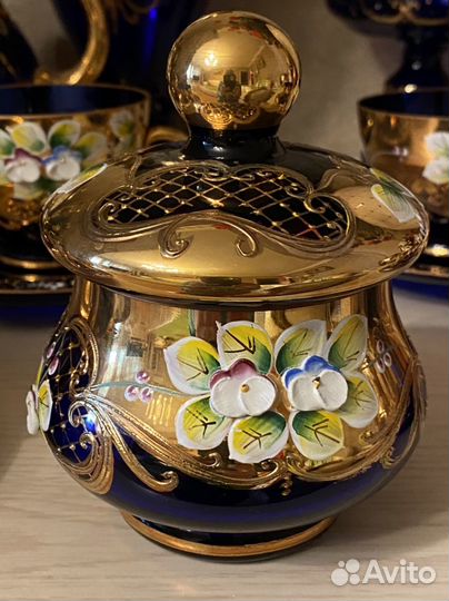 Сервиз чайный Богемия (кобальт) винтаж. Статуэтка