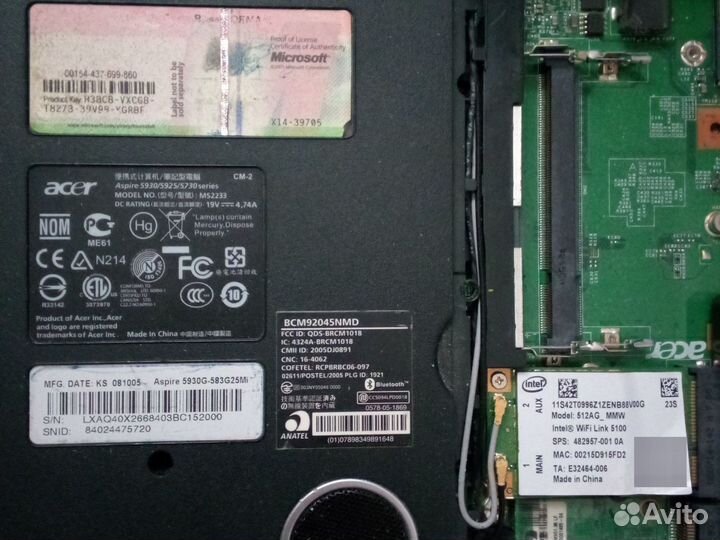 Ноутбук Acer Aspire 5930 modeL ms2233