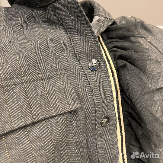 Жакет пиджак, S, темно-серый, полоска люрекс