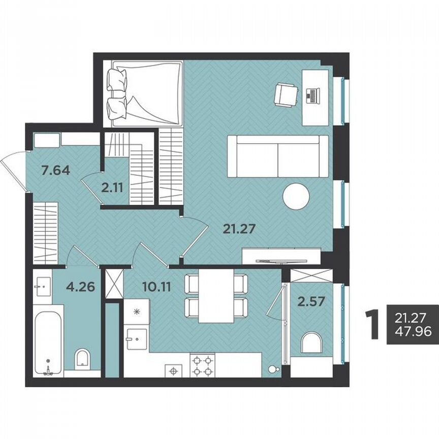1-к. квартира, 48 м², 2/4 эт.