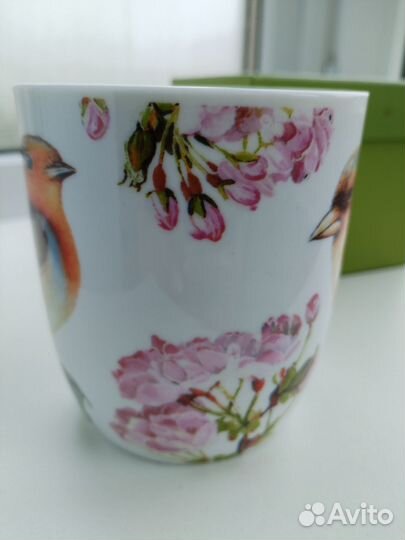 Новая чашка кружка весенняя с птичками фарфор