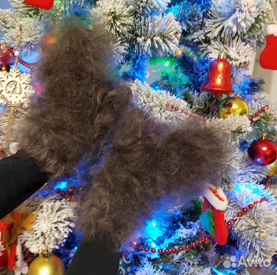 Варежки Супер толстые теплые серые пуховые из козы