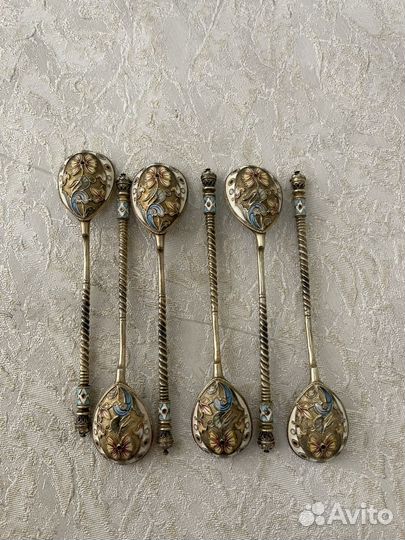 Серебряные ложки эмаль 84 проба