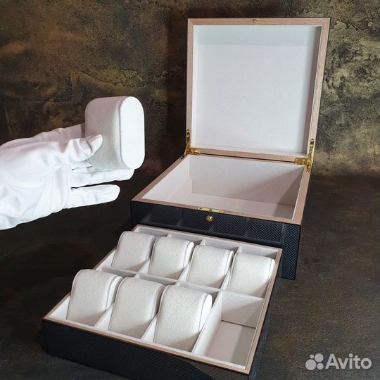 Шкатулка для часов с двойным дном, дерево,карбон