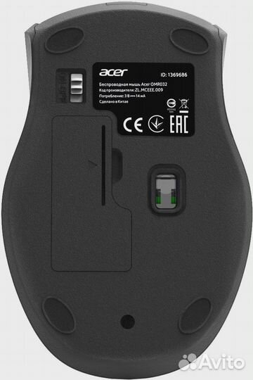 Мышь Acer OMR032 черный/красный оптическая 1600dpi беспров. USB 3but (ZL.mceee.009)