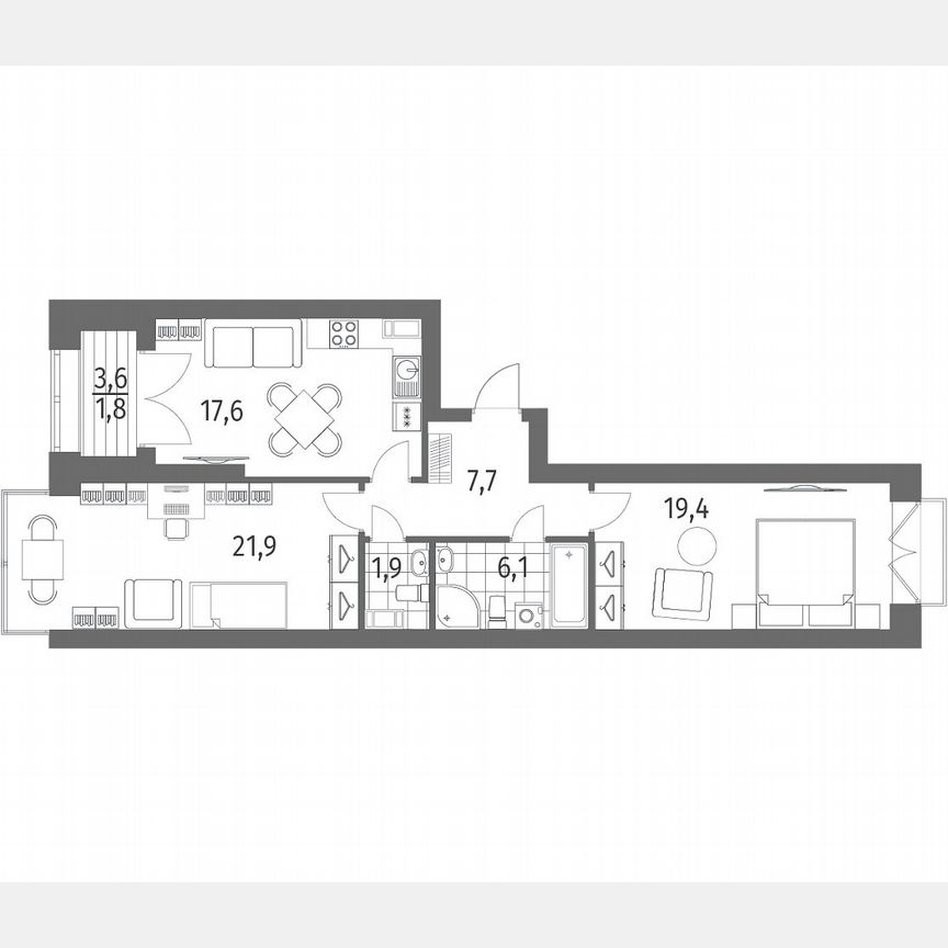 2-к. квартира, 76,4 м², 13/13 эт.