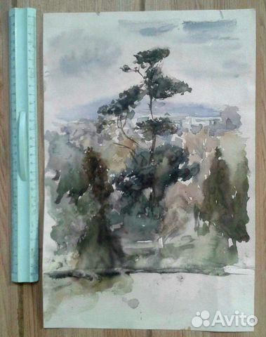 Акварель. Крым горы лес