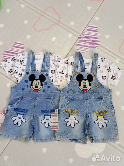 Джинсовый комбинезон для двойни 62