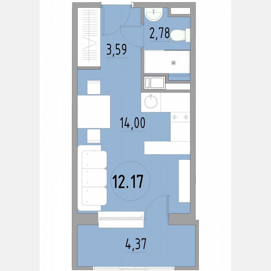 1-к. апартаменты, 24,9 м², 12/13 эт.