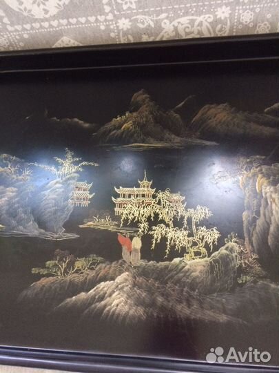 Поднос, чайник - лаковая миниатюра, Китай