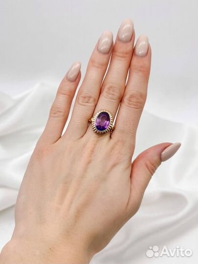 Золотое кольцо СССР аметист корунд 583 / 6.78 гр