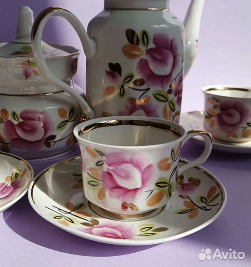 Сервиз ручная роспись СССР 1960-е костяной фарфор