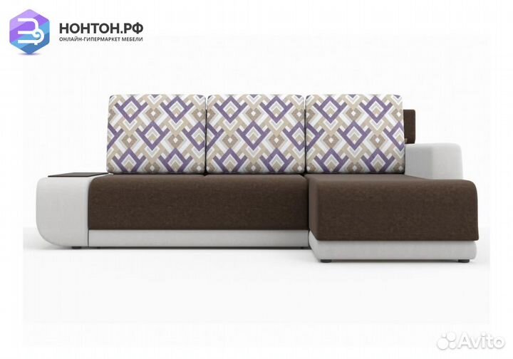 Угловой диван Соло коричневый / белый