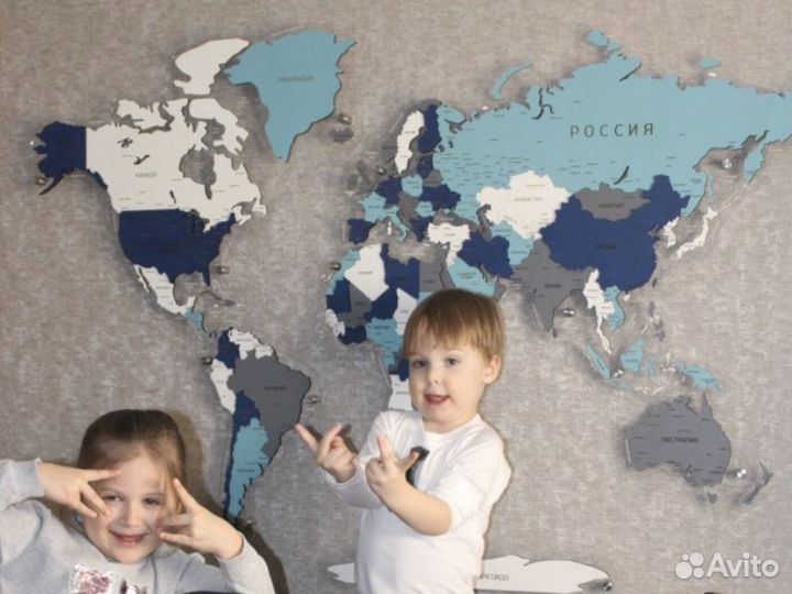 Деревянная карта мира на стену