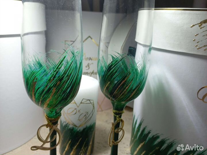 Свадебный набор, казна, бокалы, свечи