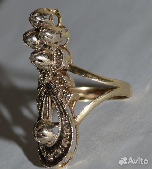 Золотое кольцо 583 пробы с брилиантами СССР