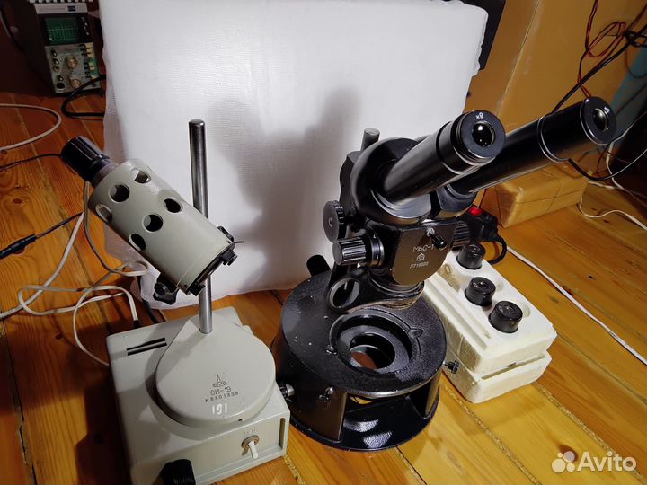 Микроскоп мбс-1 с осветителем из СССР
