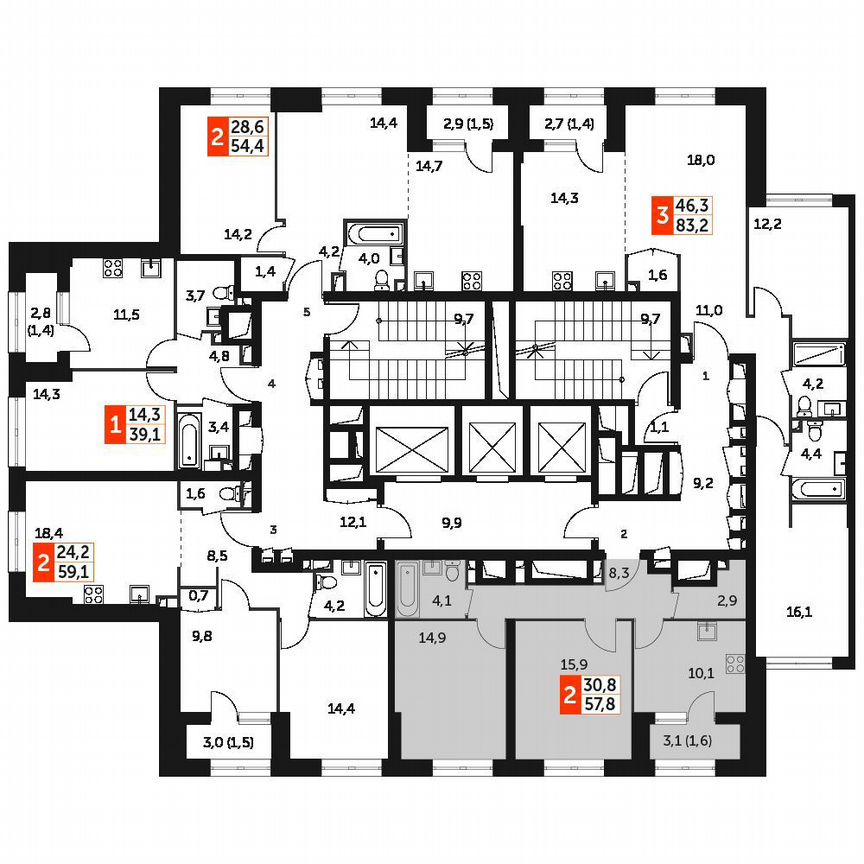 2-к. квартира, 57,8 м², 9/9 эт.