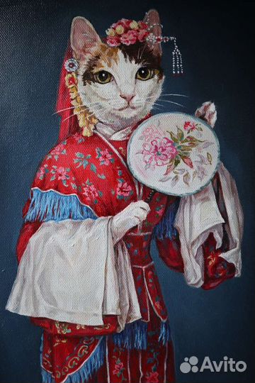 Картина. Портрет кошки. Гейша