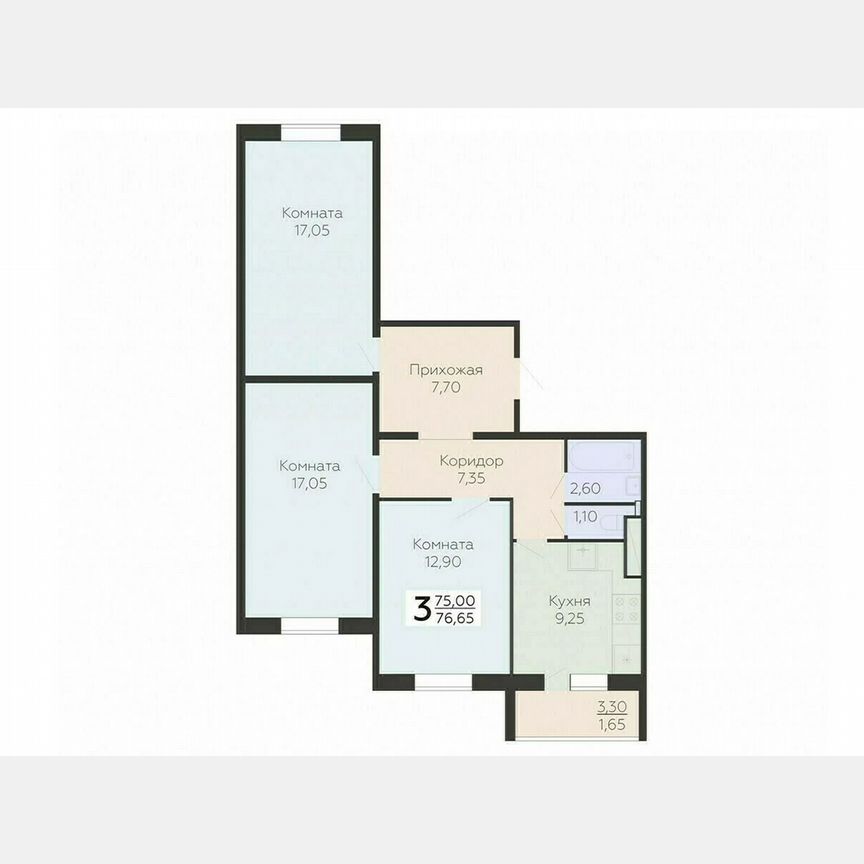 3-к. квартира, 76,7 м², 2/15 эт.