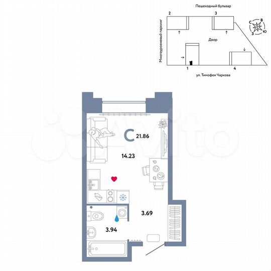 Квартира-студия, 21,9 м², 26/31 эт.