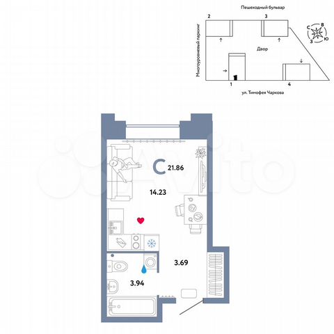 Квартира-студия, 21,9 м², 26/31 эт.