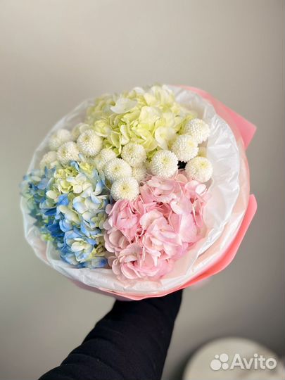 Гортензия и хризантема букет доставка