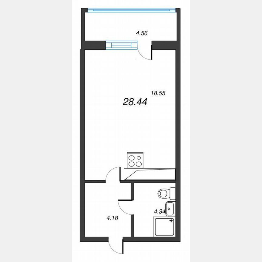 Квартира-студия, 31,6 м², 8/22 эт.