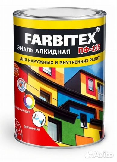 Алкидная эмаль farbitex пф-115 белый; 0.8 кг