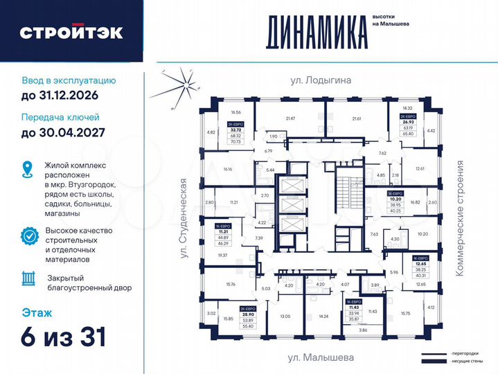 2-к. квартира, 55,4 м², 6/33 эт.