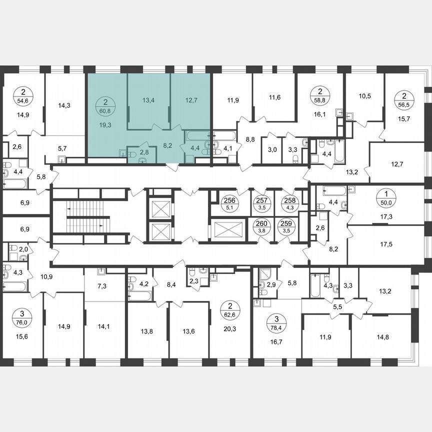 2-к. квартира, 60,8 м², 14/22 эт.