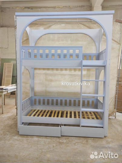 Двухъярусная детская Эко кровать домик