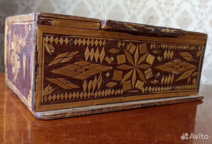 Шкатулка дерево, декор соломка, СССР