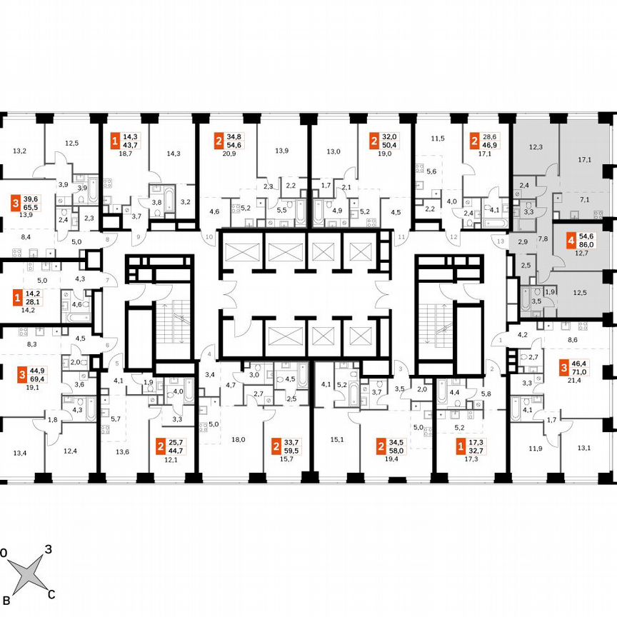 3-к. квартира, 86 м², 10/60 эт.