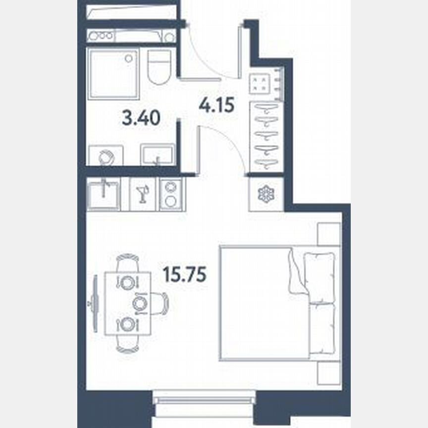 Апартаменты-студия, 23,3 м², 11/16 эт.