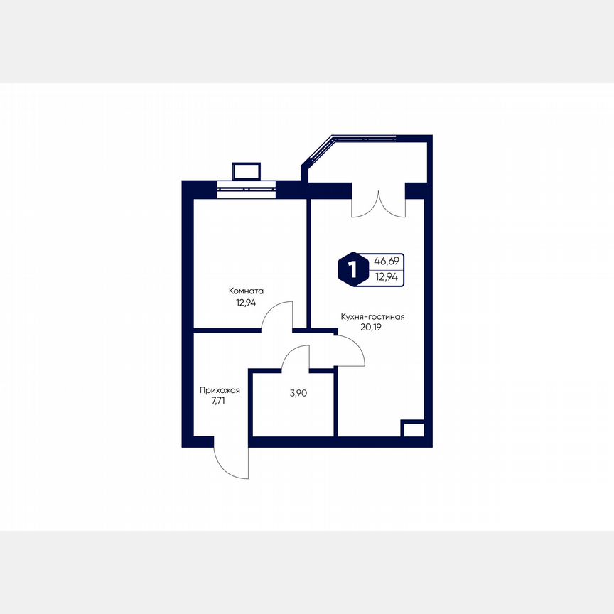 1-к. квартира, 46,7 м², 4/5 эт.