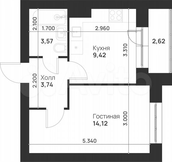1-к. квартира, 33,5 м², 3/5 эт.
