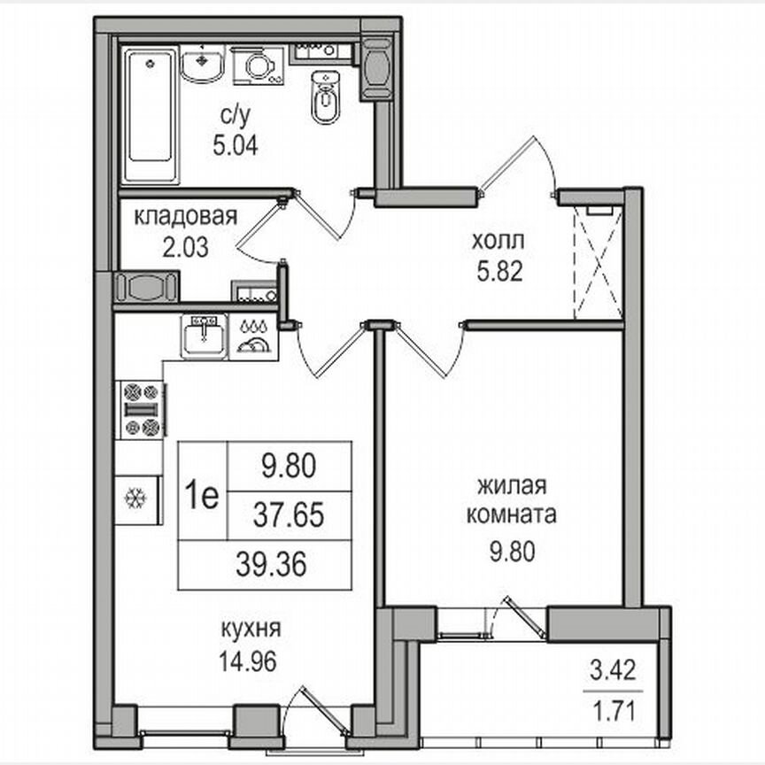 1-к. квартира, 39,1 м², 2/27 эт.