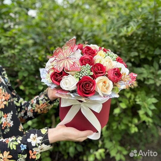 Букет в коробке, мыльные розы