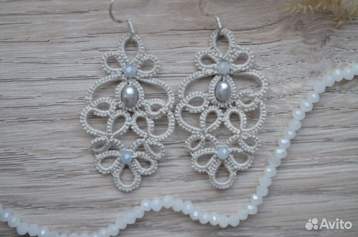 Серьги фриволите ручная работа