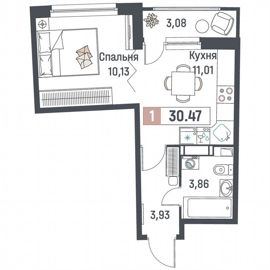 1-к. квартира, 30,5 м², 17/18 эт.